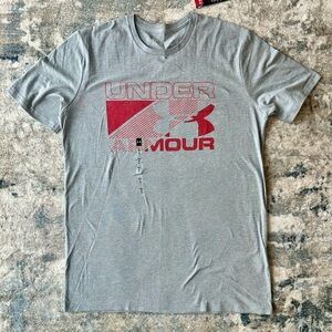 Under Armour Light Gray Tee with Red Graphic